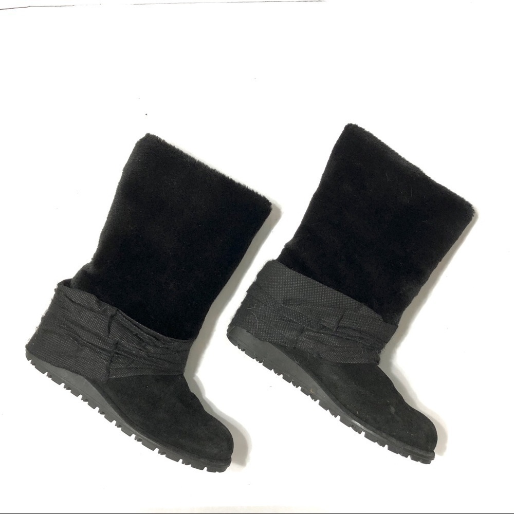 Stuart Weitzman Fur Ankle Boots 7 1/2 Women Black Shoes Suede
